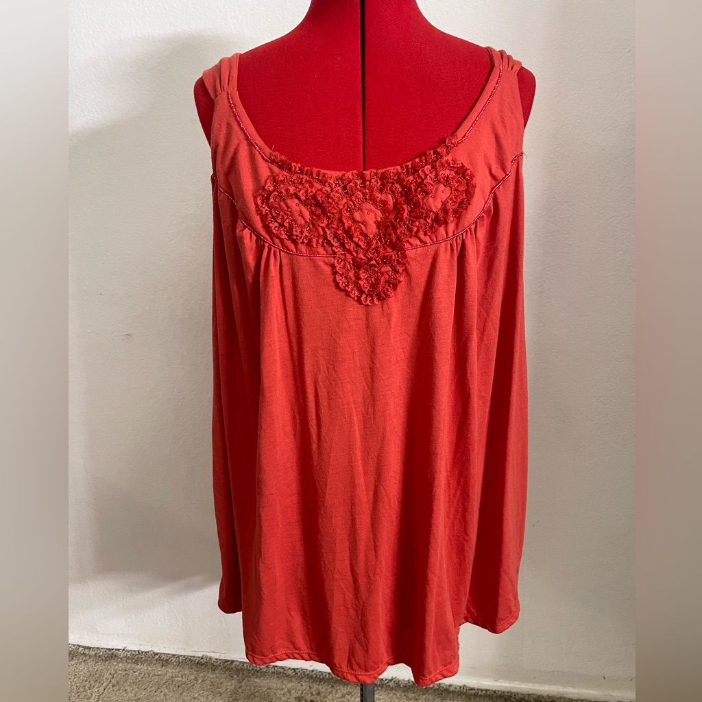 Women's Orange Beaded Sleeveless Top